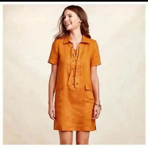 Maeve Burnt Orange Short Sleeve Shift 100% Linen Dress Size 0